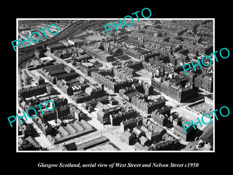 OLD LARGE HISTORIC PHOTO GLASGOW SCOTLAND, AERIAL VIEW WEST & NELSON STREET 1950