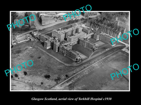 OLD LARGE HISTORIC PHOTO GLASGOW SCOTLAND, AERIAL VIEW OF YORKHILL HOSPITAL 1930