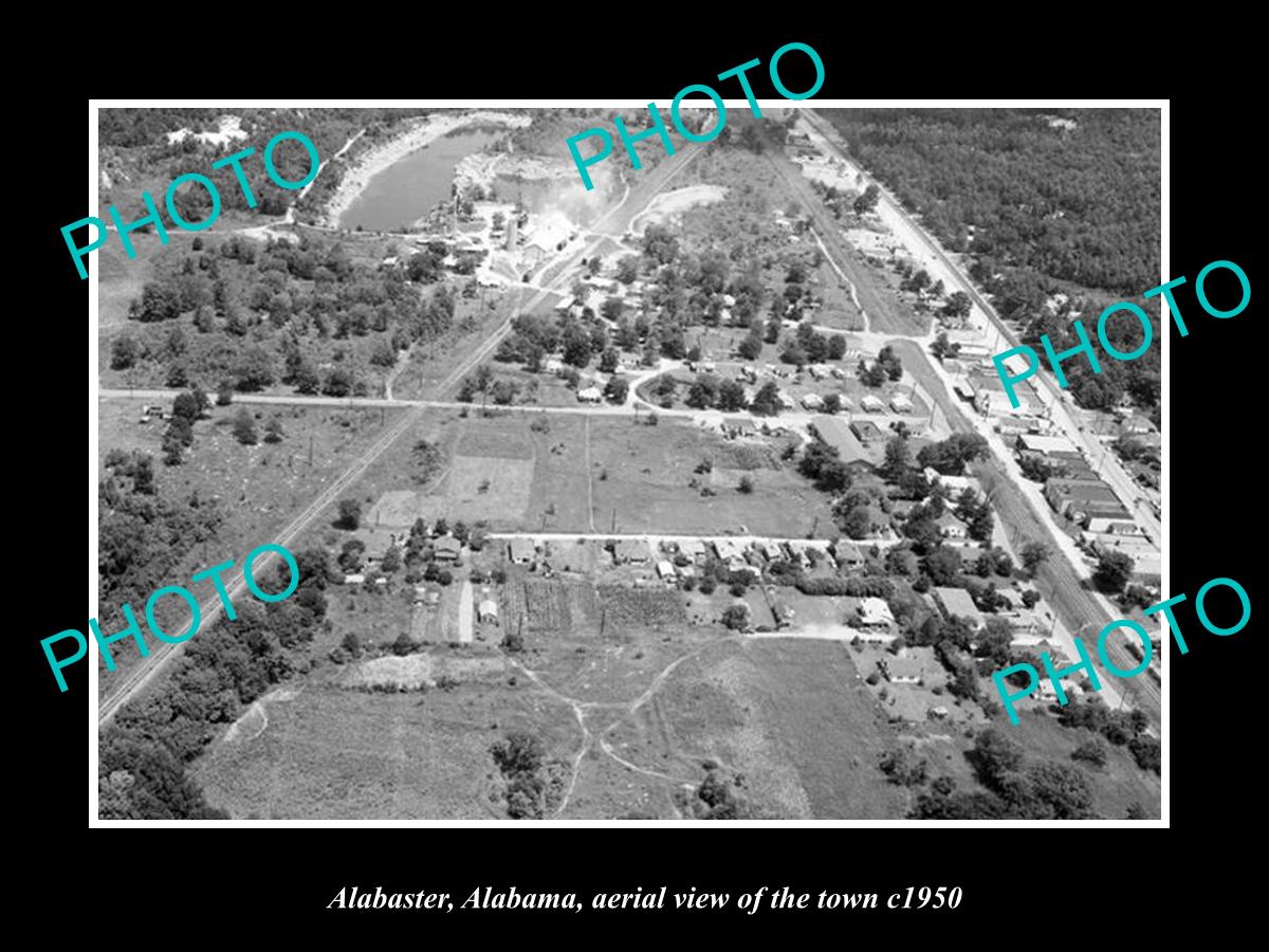 OLD LARGE HISTORIC PHOTO ALABASTER ALABAMA, AERIAL VIEW OF THE TOWN c1950