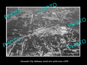 OLD LARGE HISTORIC PHOTO ALEXANDER CITY ALABAMA, AERIAL VIEW OF THE TOWN c1950