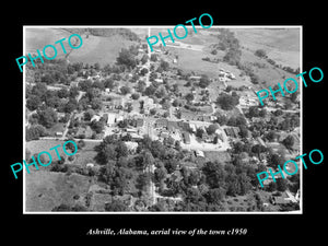 OLD LARGE HISTORIC PHOTO ASHVILLE ALABAMA, AERIAL VIEW OF THE TOWN c1950