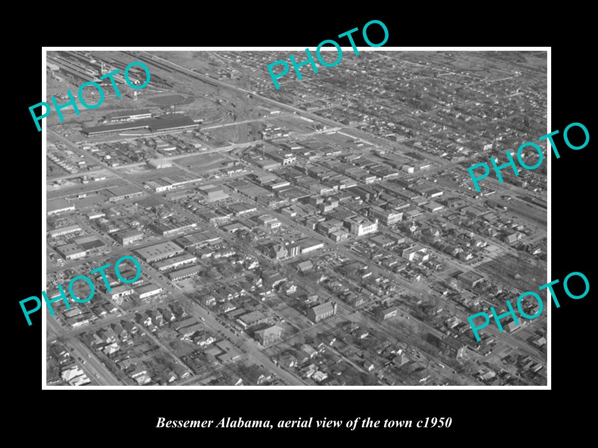 OLD LARGE HISTORIC PHOTO BESSEMER ALABAMA, AERIAL VIEW OF THE TOWN c1950 1