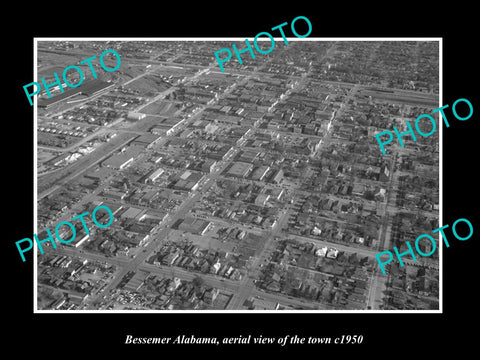 OLD LARGE HISTORIC PHOTO BESSEMER ALABAMA, AERIAL VIEW OF THE TOWN c1950 2