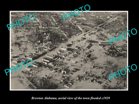 OLD LARGE HISTORIC PHOTO BREWTON ALABAMA, AERIAL VIEW OF TOWN IN FLOOD c1929 1