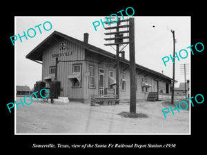 OLD LARGE HISTORIC PHOTO OF SOMERVILLE TEXAS, THE RAILROAD DEPOT STATION c1930