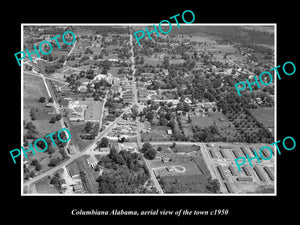 OLD LARGE HISTORIC PHOTO COLUMBIANA ALABAMA, AERIAL VIEW OF THE TOWN c1950