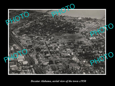 OLD LARGE HISTORIC PHOTO DECATUR ALABAMA, AERIAL VIEW OF THE TOWN c1950 1