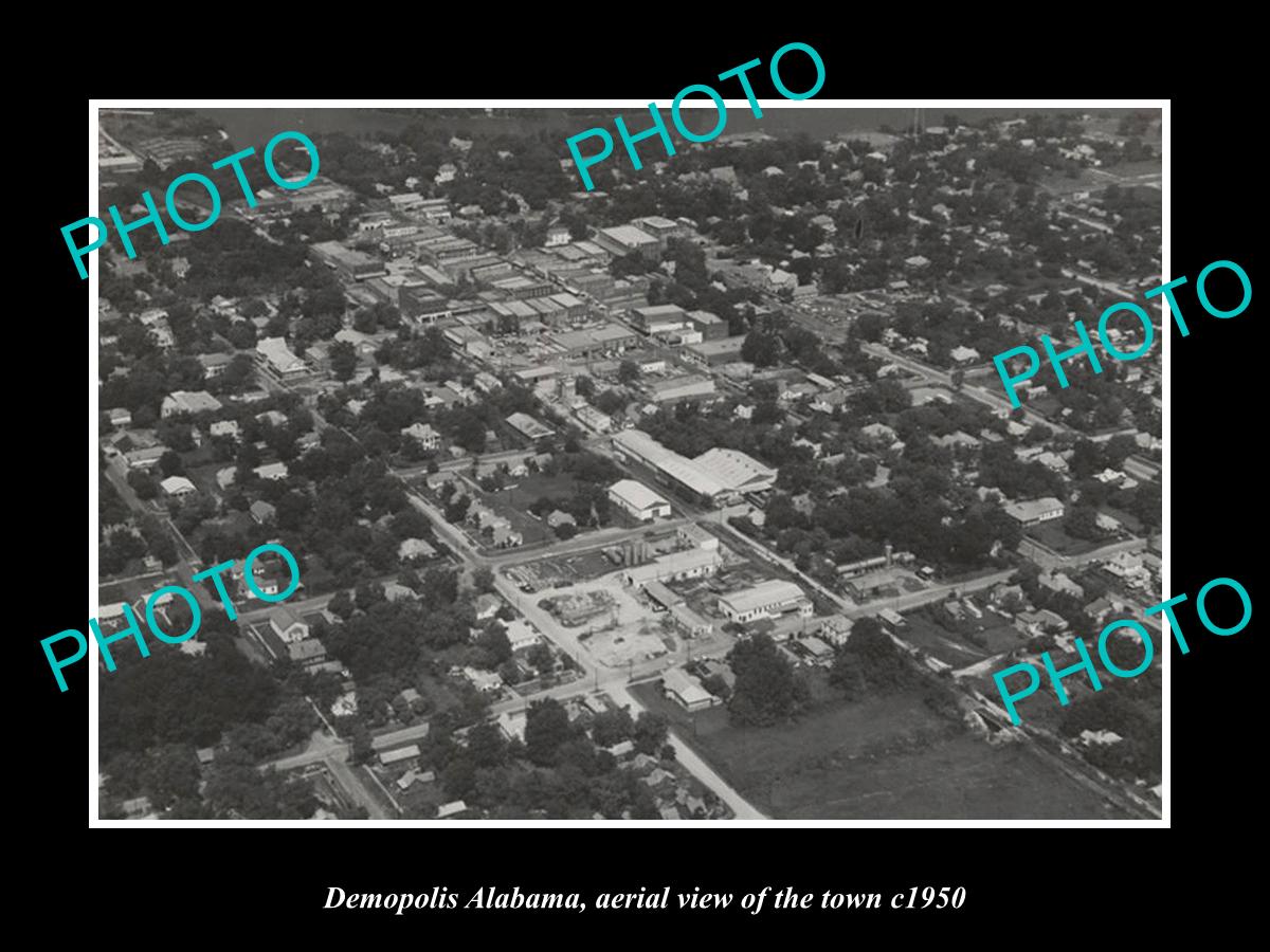 OLD LARGE HISTORIC PHOTO DEMOPOLIS ALABAMA, AERIAL VIEW OF THE TOWN c1950 1