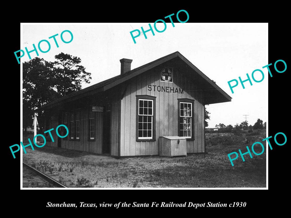 OLD LARGE HISTORIC PHOTO OF STONEHAM TEXAS, THE RAILROAD DEPOT STATION c1930