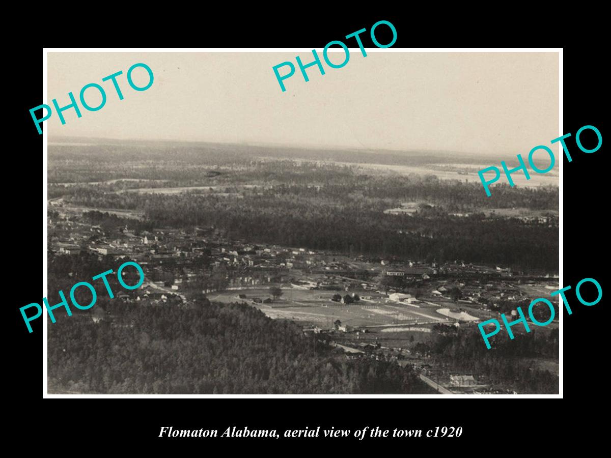 OLD LARGE HISTORIC PHOTO FLOMANTON ALABAMA, AERIAL VIEW OF THE TOWN c1920