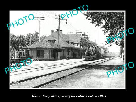 OLD LARGE HISTORIC PHOTO GLENNS FERRY IDAHO, THE RAILROAD STATION c1930