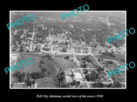 OLD LARGE HISTORIC PHOTO PELL CITY ALABAMA, AERIAL VIEW OF THE TOWN c1950