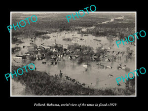 OLD LARGE HISTORIC PHOTO POLLARD ALABAMA, AERIAL VIEW OF TOWN IN FLODD c1929