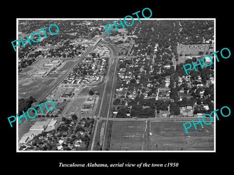 OLD LARGE HISTORIC PHOTO TUSCALOOSA ALABAMA, AERIAL VIEW OF THE TOWN c1950