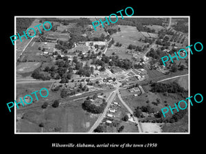 OLD LARGE HISTORIC PHOTO WILSONVILLE ALABAMA, AERIAL VIEW OF THE TOWN c1950