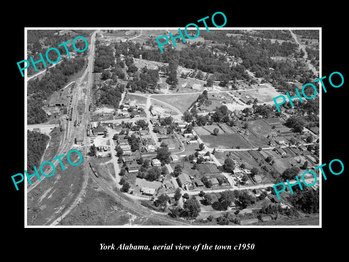 OLD LARGE HISTORIC PHOTO YORK ALABAMA, AERIAL VIEW OF THE TOWN c1950