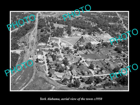 OLD LARGE HISTORIC PHOTO YORK ALABAMA, AERIAL VIEW OF THE TOWN c1950