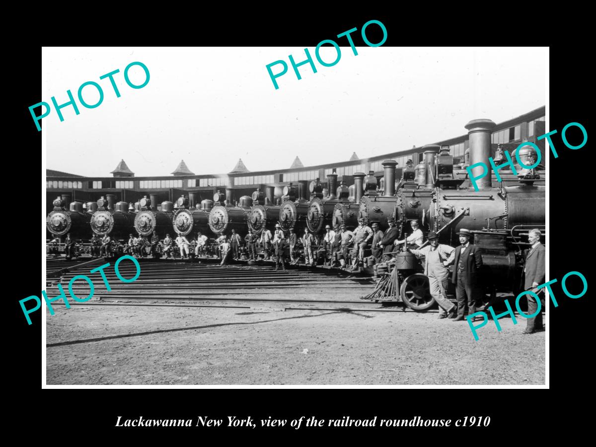 OLD LARGE HISTORIC PHOTO LACKAWANNA NEW YORK, THE RAILROAD ROUNDHOUSE c1910