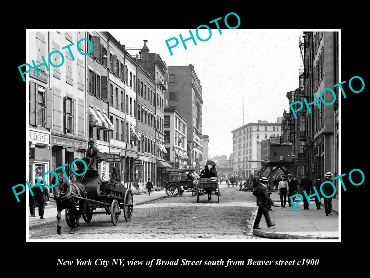 OLD LARGE HISTORIC PHOTO NEW YORK CITY NY USA, VIEW OF BROAD ST & STORES c1900