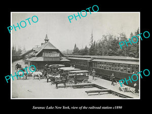 OLD LARGE HISTORIC PHOTO SARANAC LAKE NEW YORK USA, THE RAILROAD STATION c1890