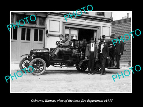 OLD LARGE HISTORIC PHOTO OF OSBORNE KANSAS, VIEW OF THE FIRE DEPARTMENT c1915