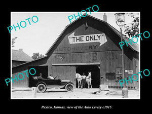 OLD LARGE HISTORIC PHOTO OF PAXICO KANSAS, VIEW OF THE AUTO LIVERY c1915