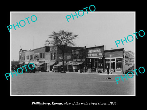 OLD LARGE HISTORIC PHOTO OF PHILLIPSBURG KANSAS, VIEW OF THE MAIN STREET c1940