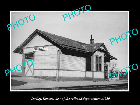 OLD LARGE HISTORIC PHOTO OF STUDLEY KANSAS, VIEW OF THE RAILROAD DEPOT c1950