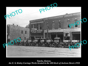 OLD LARGE HISTORIC PHOTO OF TOPEKA KANSAS, THE EG KINLEY FORD GARAGE c1910