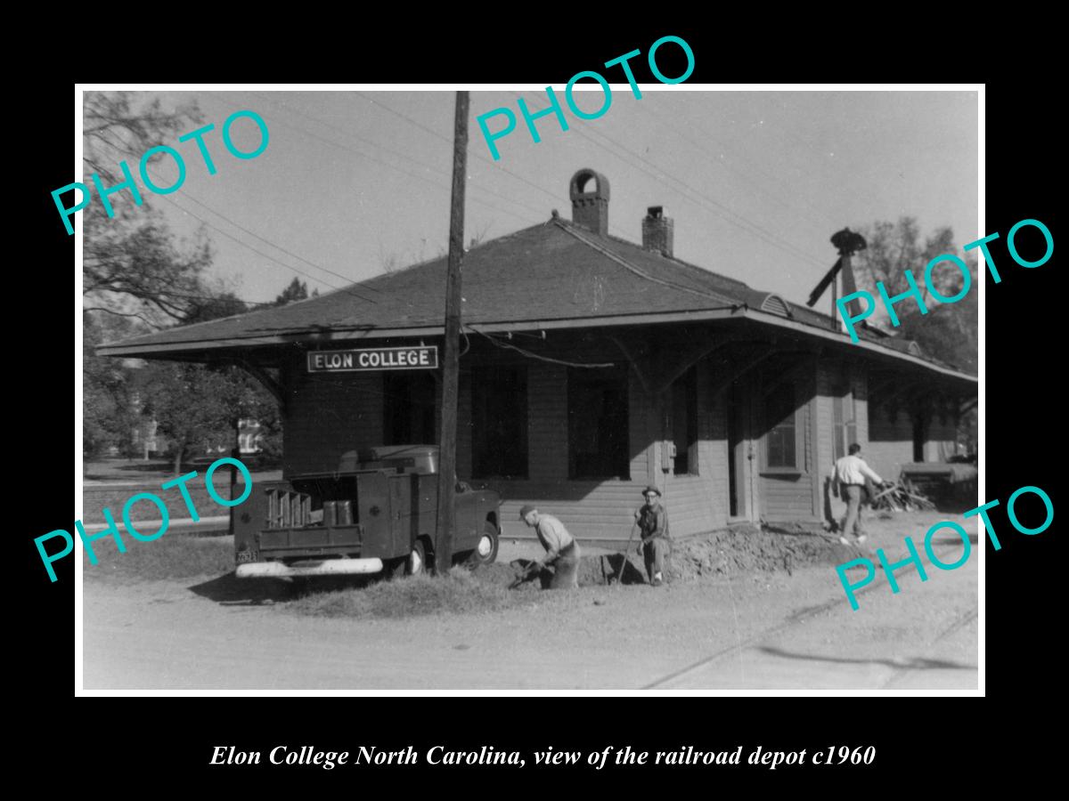 OLD LARGE HISTORIC PHOTO OF ELON COLLEGE NORTH CAROLINA, THE RAILROAD DEPOT 1960