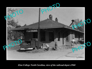 OLD LARGE HISTORIC PHOTO OF ELON COLLEGE NORTH CAROLINA, THE RAILROAD DEPOT 1960