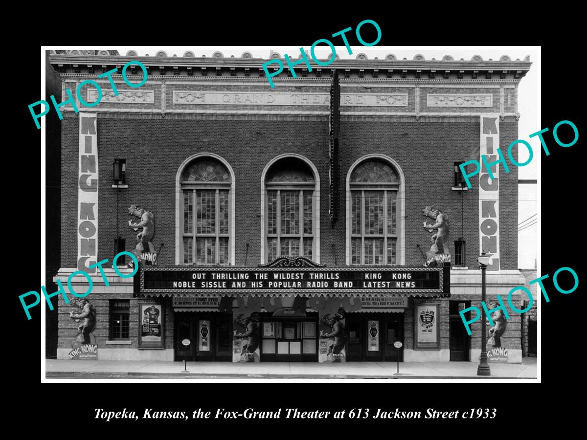 OLD LARGE HISTORIC PHOTO OF TOPEKA KANSAS, VIEW OF THE FOX GRAND THEATRE c1933