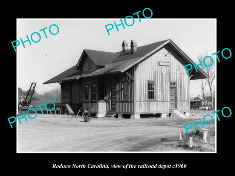 OLD LARGE HISTORIC PHOTO OF RODUCO NORTH CAROLINA, THE RAILROAD DEPOT c1960