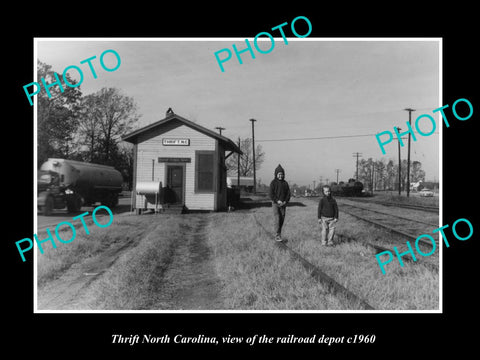 OLD LARGE HISTORIC PHOTO OF THRIFT NORTH CAROLINA, THE RAILROAD DEPOT c1960