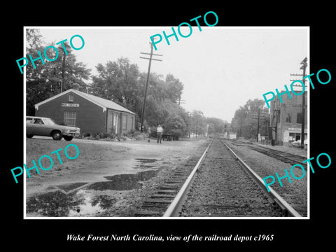 OLD LARGE HISTORIC PHOTO OF WAKE FOREST NORTH CAROLINA, THE RAILROAD DEPOT c1965