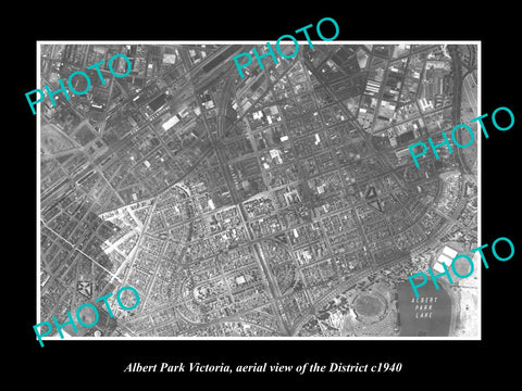 OLD LARGE HISTORIC PHOTO OF MELBOURNE VICTORIA, AERIAL VIEW OF ALBERT PARK c1940