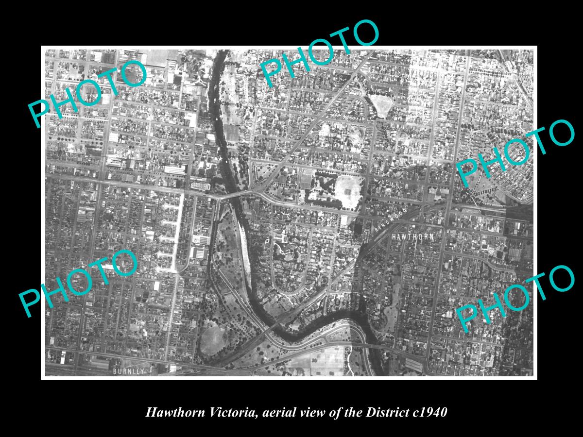 OLD LARGE HISTORIC PHOTO OF MELBOURNE VICTORIA, AERIAL VIEW OF HAWTHORN c1940