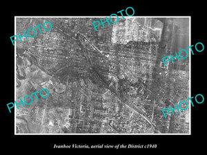 OLD LARGE HISTORIC PHOTO OF MELBOURNE VICTORIA, AERIAL VIEW OF IVANHOE c1940