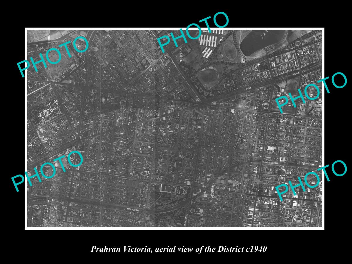 OLD LARGE HISTORIC PHOTO OF MELBOURNE VICTORIA, AERIAL VIEW OF PRAHRAN c1940