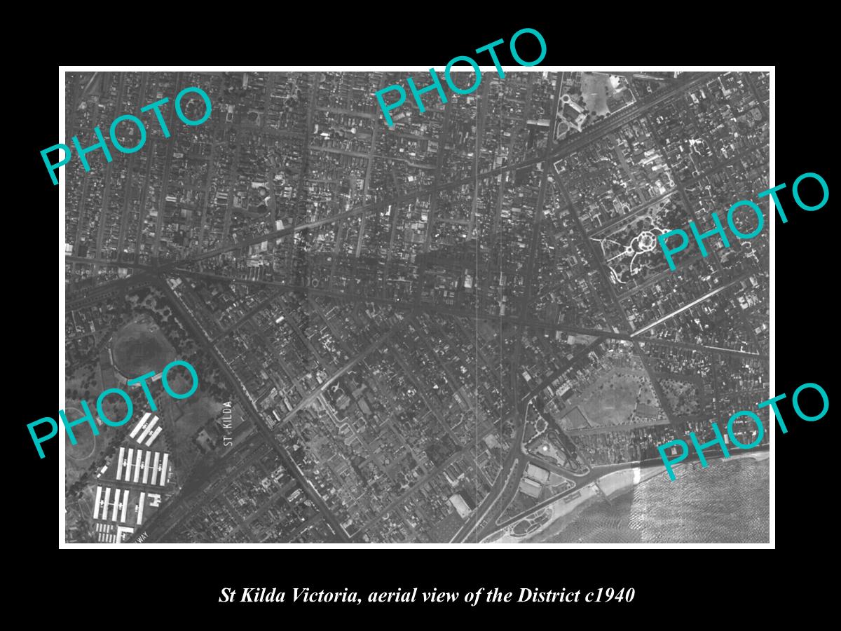 OLD LARGE HISTORIC PHOTO OF MELBOURNE VICTORIA, AERIAL VIEW OF ST KILDA c1940