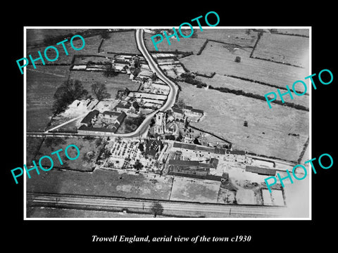 OLD LARGE HISTORIC PHOTO TROWELL ENGLAND, AERIAL VIEW OF THE TOWN c1930