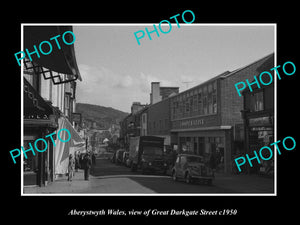 OLD LARGE HISTORIC PHOTO ABERYSTWYTH WALES, VIEW OF DARKGATE ST & STORES c1950