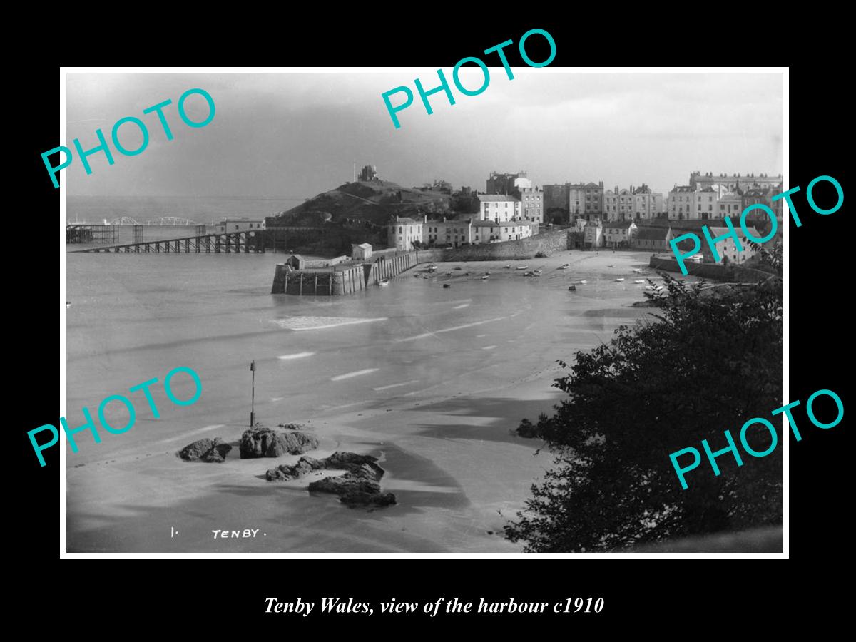 OLD LARGE HISTORIC PHOTO OF TENBY WALES, VIEW OF THE HARBOUR c1910 1