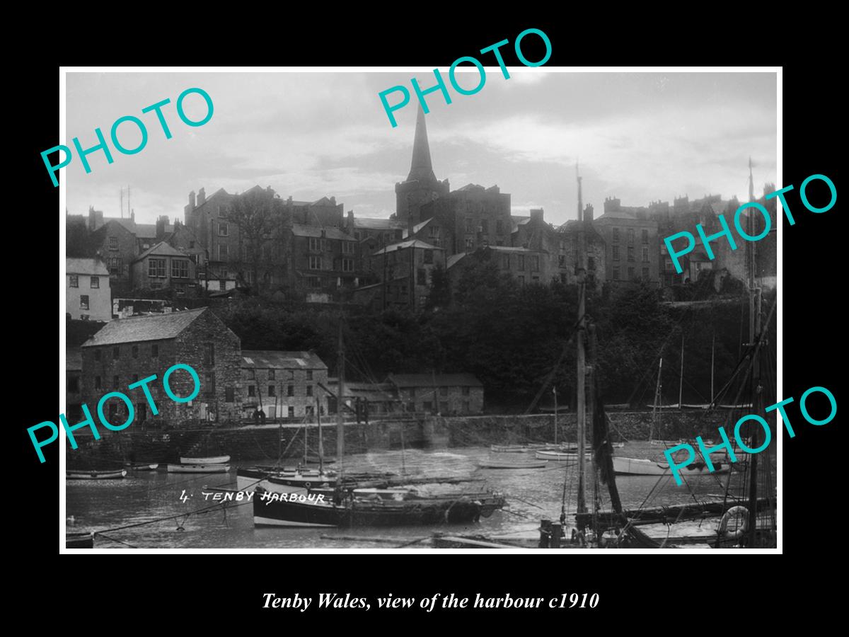 OLD LARGE HISTORIC PHOTO OF TENBY WALES, VIEW OF THE HARBOUR c1910 2