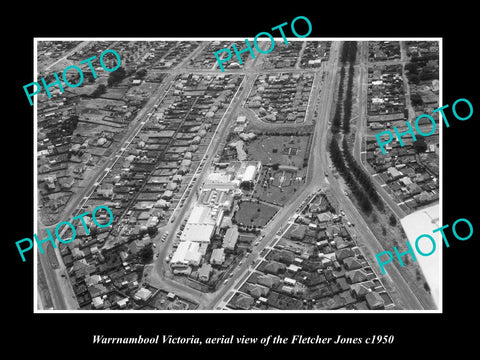 OLD LARGE HISTORIC PHOTO WARRNAMBOOL VICTORIA, AERIAL VIEW FLETCHER JONES c1950