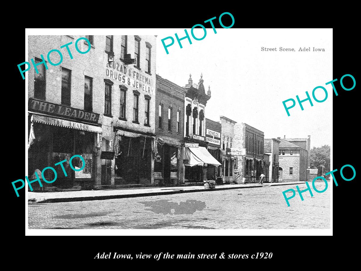 OLD LARGE HISTORIC PHOTO OF ADEL IOWA, VIEW OF THE MAIN ST & STORES c1920