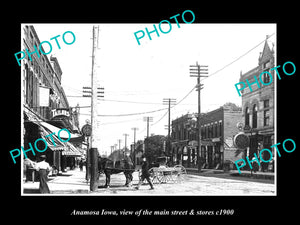 OLD LARGE HISTORIC PHOTO OF ANAMOSA IOWA, THE MAIN STREET & STORES c1900