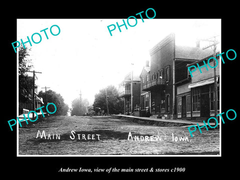 OLD LARGE HISTORIC PHOTO OF ANDREW IOWA, THE MAIN STREET & STORES c1900