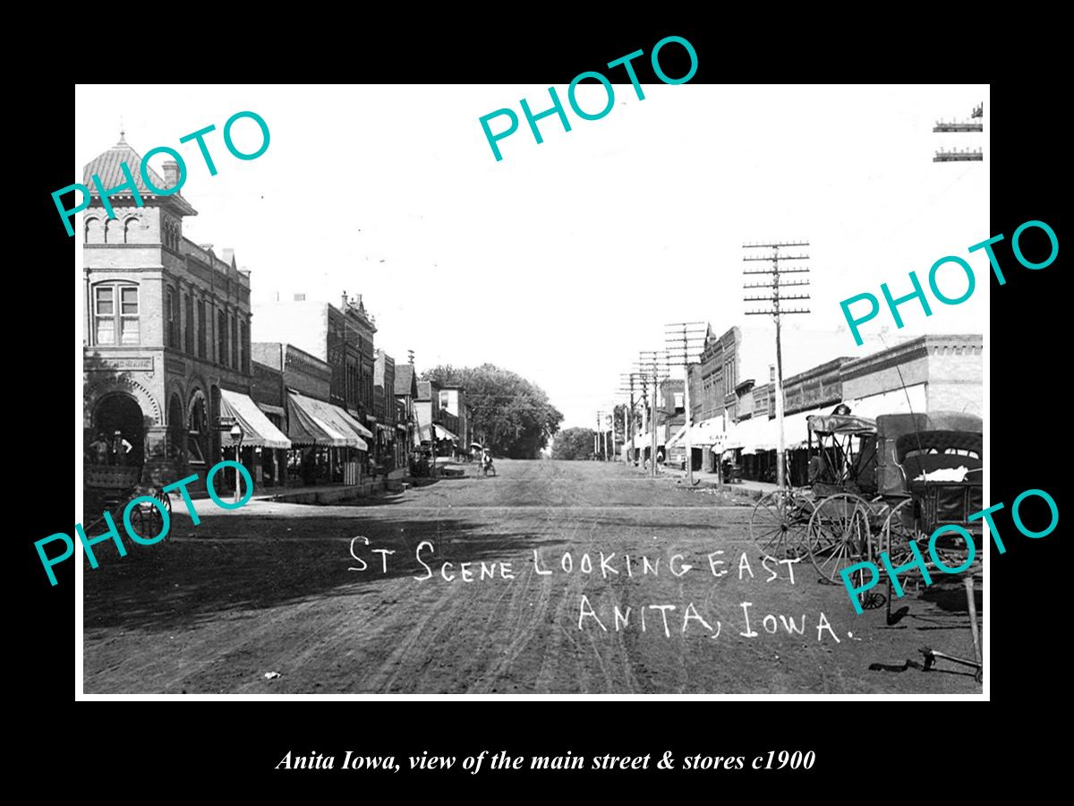 OLD LARGE HISTORIC PHOTO OF ANITA IOWA, THE MAIN STREET & STORES c1900