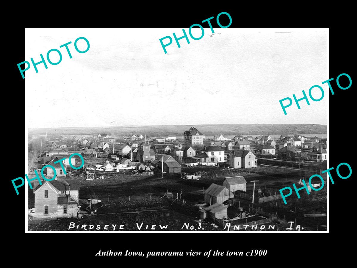 OLD LARGE HISTORIC PHOTO OF ANTHON IOWA, PANORAMA OF THE TOWN c1900